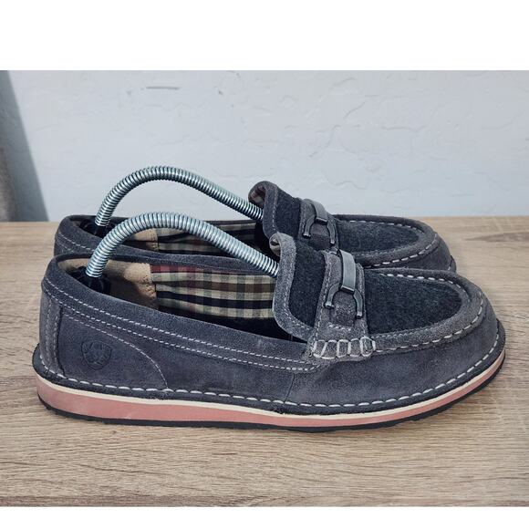 Ariat Ivy Cruiser Women's Size 7 Leather Loafers Grey Wool Comfort Bit Hardware - Picture 2 of 10